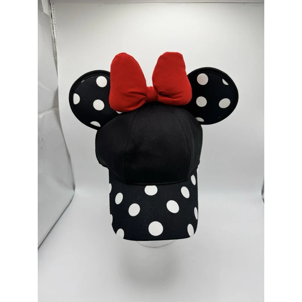 Disney Minnie Mouse Ear Hat Baseball Cap Polka Dot Red Bow Walt Disney World NWT
